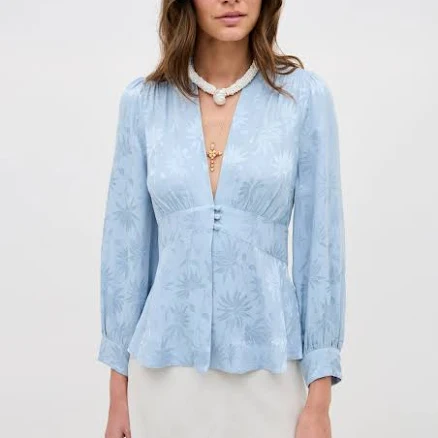RIXO Lea Jacquard Top Daisy Bluebell