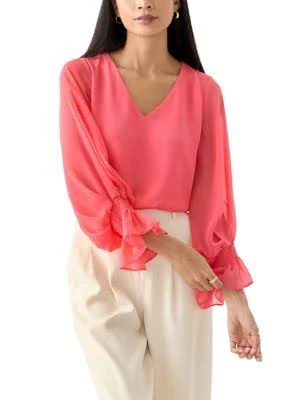 Vince Camuto Women's Petite Smocked Blouson Sleeve Top