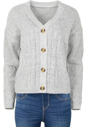 Natural Reflections Tahoe Cable Long-Sleeve Sweater Cardigan - Grey