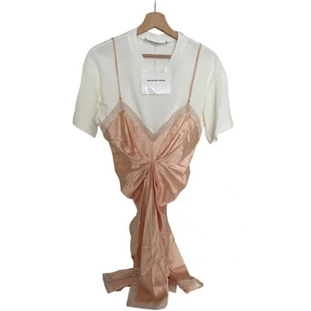 Alexander Wang Pink Silk Slip Dress with Lace Trim Size 2 US