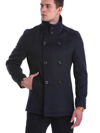 Slim Fit Double-Breasted Wool Blend Peacoat