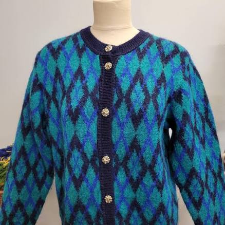Vintage 80s Argyle Mohair CardiganVintage 80s Argyle Mohair Cardigan