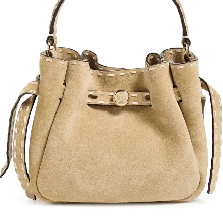 Tory Burch Romy Suede Pick Stitch Mini Bucket Bag
