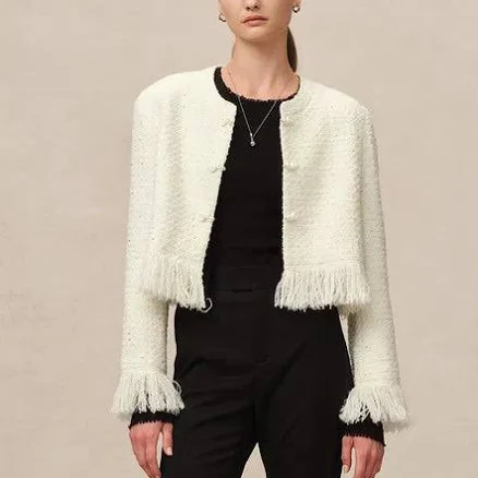 Violette Handcrafted Fringe Tweed Jacket in Wool-Lurex