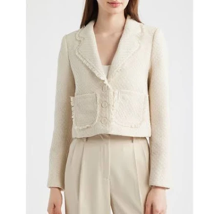 Halogen Women's Fringe Detail Tweed Jacket in Almond Milk at Nordstrom