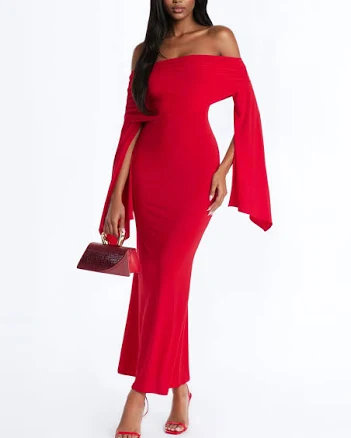 Fashion Nova Venezia Off Shoulder Bell Sleeve Maxi Dress