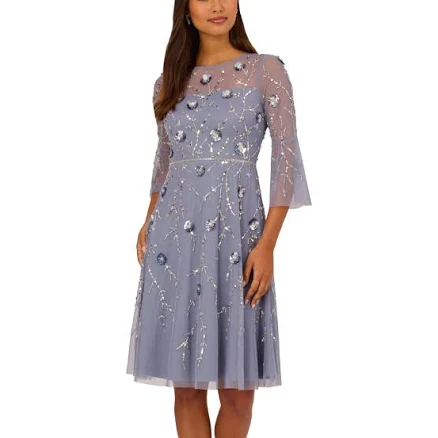 Adrianna Papell Women's Beaded Bell-Sleeve Midi Dress