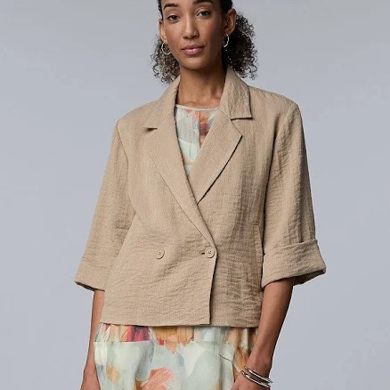 Women's Simply Vera Vera Wang Relaxed Double Breasted Blazer, Size: XXL, Texas Beige