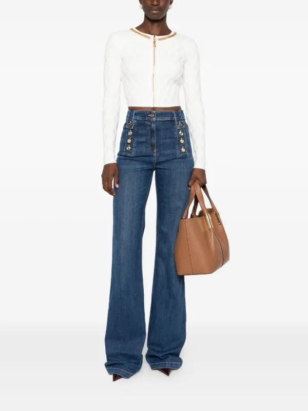 Button Detail Flared-Leg Jeans