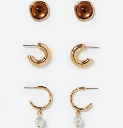 JustFab Kira 3-Pair Stud & Hoops