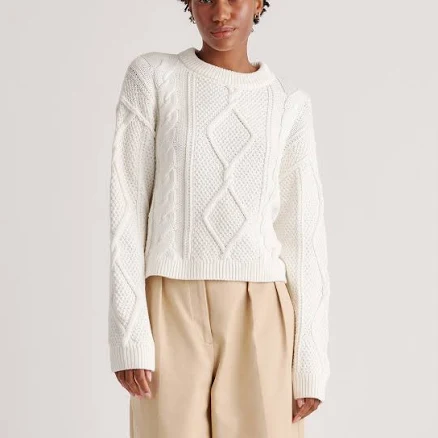 Quince Women's Cropped Cable Crew Sweater in Organic Cotton