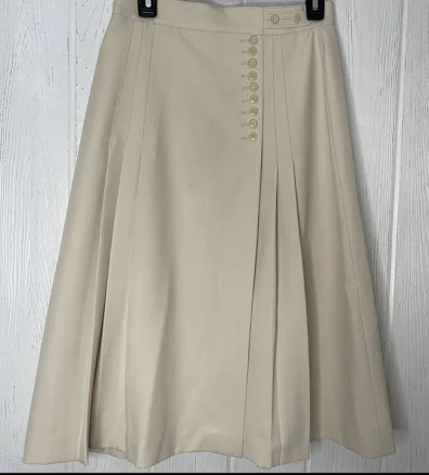 Vintage Mister Leonard Pleated A Line Skirt 14 Beige Equestrian Lined