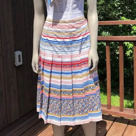 Vintage Pleated Floral Print Midi Skirt