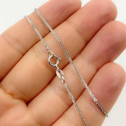 14K White Gold Italian Braided Wheat Chain Necklace