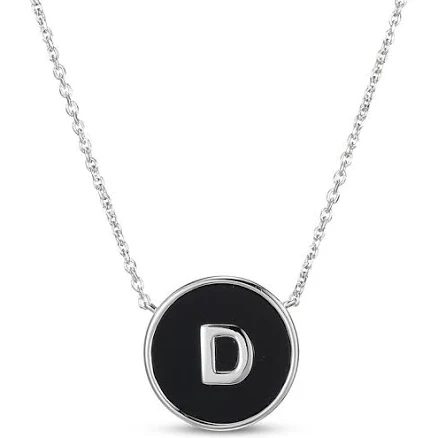 KAY Sterling Silver Black Agate Letter D Initial Disc Necklace