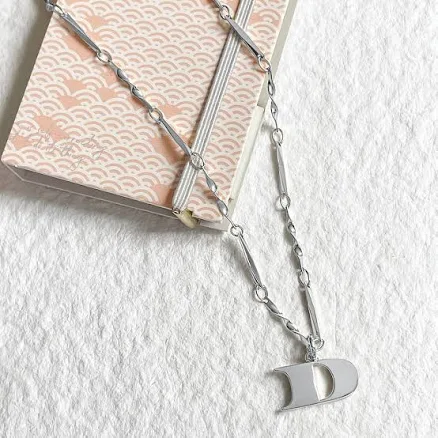 Fortune & Frame (D) Letter Silver Necklace