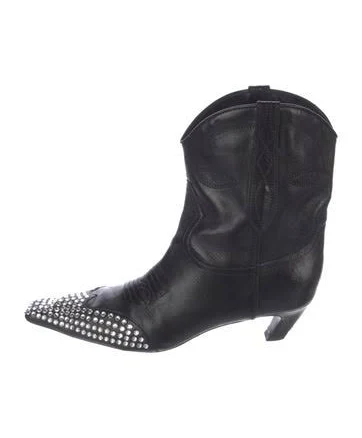 Khaite Leather Crystal Embellishments Western Boots in Black, Women's IT 40.5 | 10.5