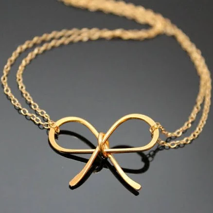 Ribbon Necklace, Bow Gold Necklace, VERMEIL and Gold Filled, Large Ribbon Necklace.