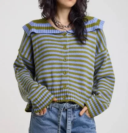 Darling Stripe Oversized Collar Cardigan