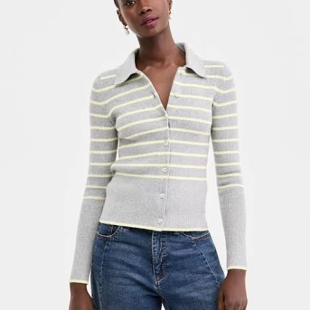 On 34th Women's Striped Collared Cardigan