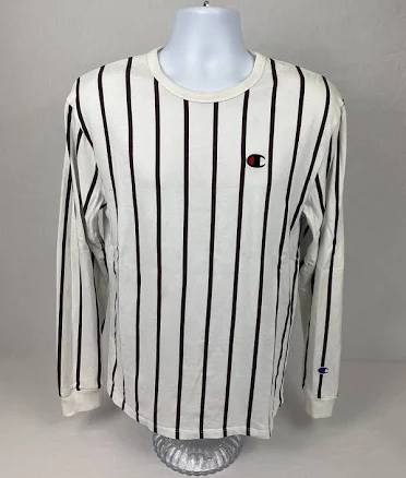 Men’s Champion Long Sleeve Striped T-shirt Size Medium