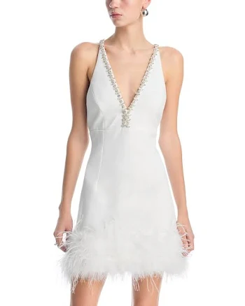 Aqua Women's Feather Embellished Tank Dress - White - Size L