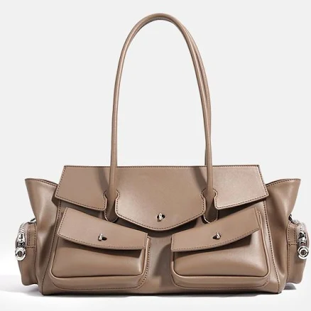 Vintage Minimalist Split Leather Baguette BagVintage Minimalist Split Leather Baguette Bag
