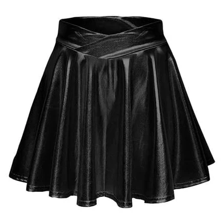 Women's Shiny Pleated Mini Skirt with High Elastic Cross Waist Belt
