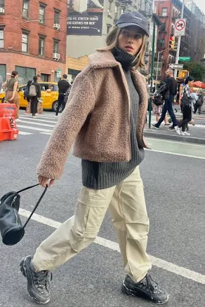 OAK + FORT Cropped Shearling Bomber Jacket