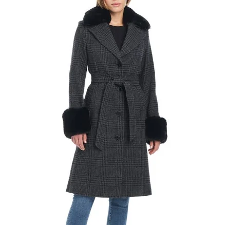 Kate Spade Women's Faux-Fur Trim Belted Coat