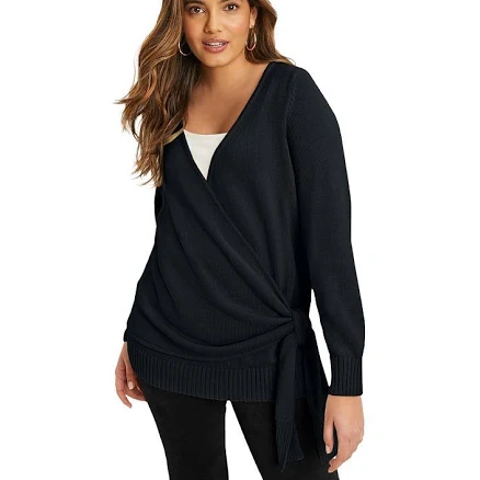 June & Vie Women's Plus Size Wrap-Front Cardigan