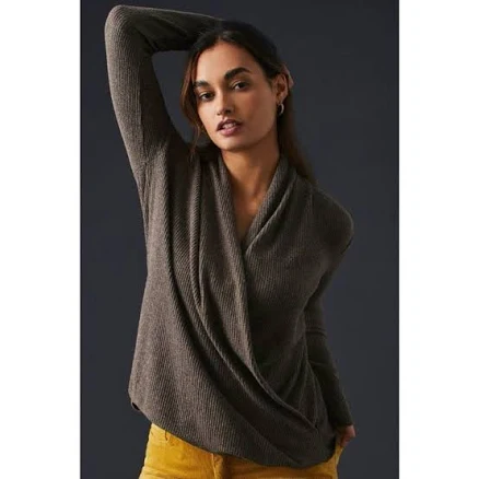 Anthropologie Tops | Anthropologie Daily Practice Ribbed Wrap Sweater Gray Open Front Drape Cardigan | Color: Gray | Size: M | Debscloset13's Closet