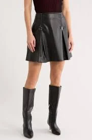 Faux Leather Front Zip Miniskirt