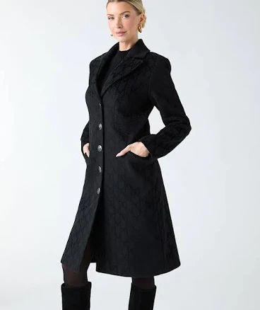MARCIANO Linda Wool-Blend Notched Collar Long Sleeve Coat