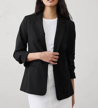 Sculpted Stretch Ruched-Sleeve Blazer