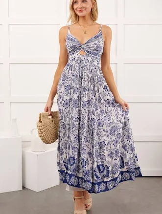 Angie Juniors Sleeveless Floral Cutout Maxi Dress