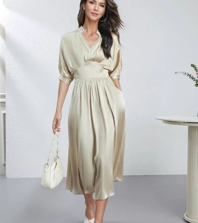 Chic V - Neck Mulberry Silk Maxi Dress