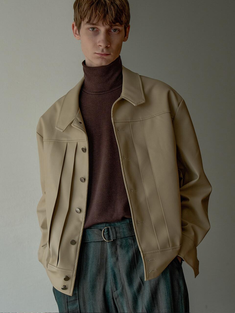 Pintuck Synthetic Leather Blouson Beige