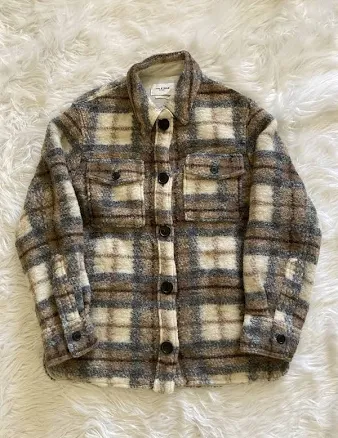 Isabel Marant Etoile Gastoni Plaid Button Up Shirt Jacket Wool 36