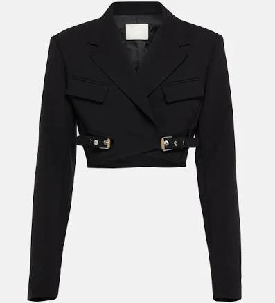 Dion Lee, Interlock belted cropped blazer, Women, Black, US 4, Jackets, Wool