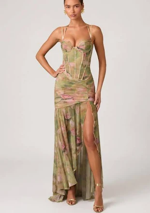 Oh Polly Ruched Asymmetric Corset Gown