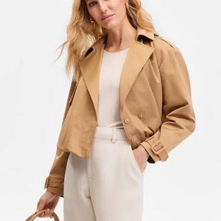 INC International Concepts Women's Bubble-Hem Cropped Trench Jacket