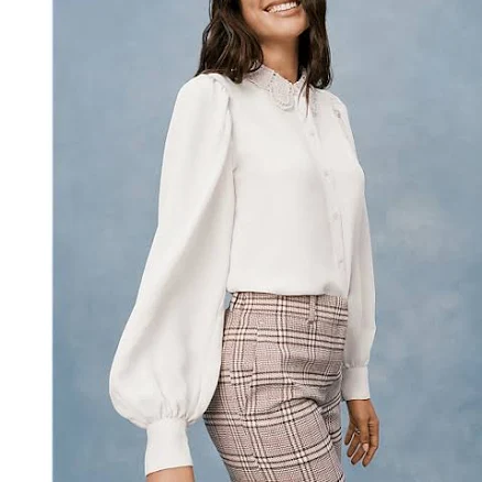 Ann Taylor Women's Lace Collar Blouson Sleeve Shirt