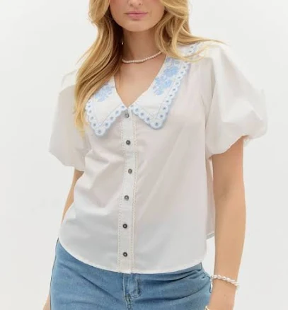 Embroidered Collar Blouse