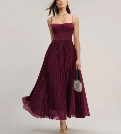Rihoas Accordion Pleat Midi Dress with Bustier Bodice