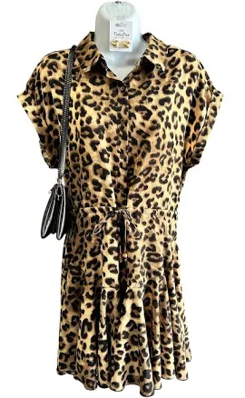 Animal Print Short Sleeve Tie Front Dress