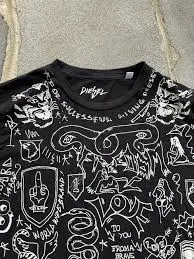 Diesel Brand Graphic T Shirt All Over Print Y2K Style Rare Size Xl