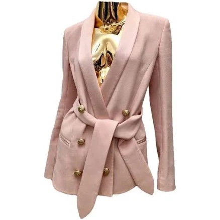 Balmain Pink Viscose Double-Breasted Belted Blazer Size 38 FR