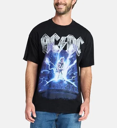 Ac/dc Men's Graphic Mineral Wash Band Tee with Short Sleeves