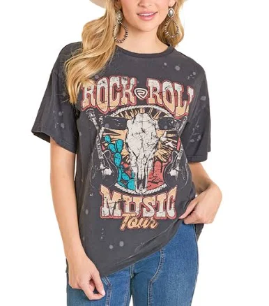 Acid Wash Rock and Roll Oversized Tee